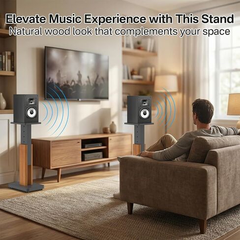 Wood Speaker Stands Pair for Polk ES15/ES20/XT15/XT20/T15/R100/R200 Surround Speaker Stands - Height Adjustable Extend 18" to 28", Floor Speaker Stand for Polk Bookshelf Speaker Stands Up to 50Lbs in Saudi Arabia