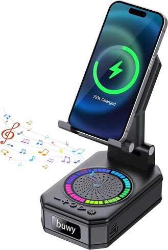 Wireless Charger Phone Stand with Bluetooth Speaker, Birthday Gifts for Men Women Teens, Phone Charger Stand with Colorful Ambient Light, Kitchen Gadget Compatible with iOS Android in Saudi Arabia