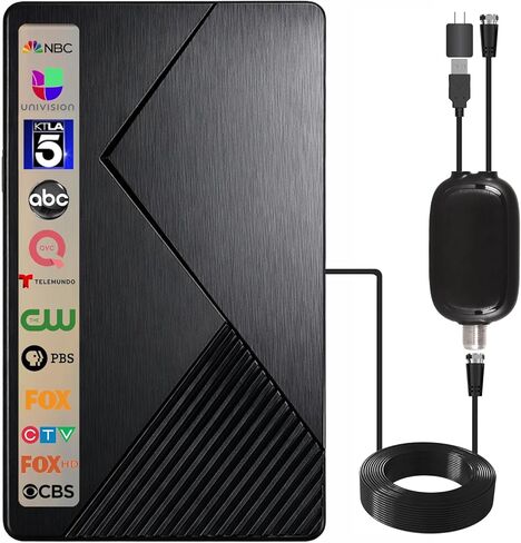 Five Star Flat Panel Indoor TV Antenna – Long Range, Amplified HD Reception with Signal Booster, 4K Ready for Local Channels in Saudi Arabia