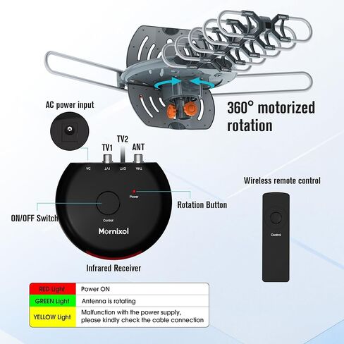 TV Antenna Outdoor, 360° Motorized Outdoor Antenna, 150 Miles Long Range Reception, Digital VHF UHF Antenna with Amplifier Signal Booster & Remote Control, for 4K 1080p All HDTVs, Easy Setup in Saudi Arabia