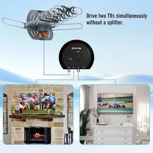 TV Antenna Outdoor, 360° Motorized Outdoor Antenna, 150 Miles Long Range Reception, Digital VHF UHF Antenna with Amplifier Signal Booster & Remote Control, for 4K 1080p All HDTVs, Easy Setup in Saudi Arabia