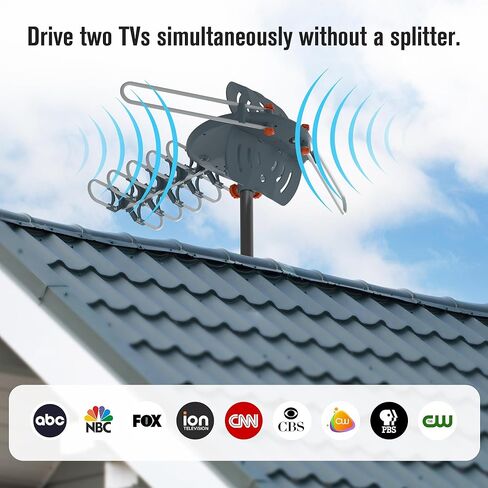 TV Antenna Outdoor, 360° Motorized Outdoor Antenna, 150 Miles Long Range Reception, Digital VHF UHF Antenna with Amplifier Signal Booster & Remote Control, for 4K 1080p All HDTVs, Easy Setup in Saudi Arabia