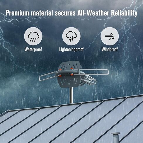 TV Antenna Outdoor, 360° Motorized Outdoor Antenna, 150 Miles Long Range Reception, Digital VHF UHF Antenna with Amplifier Signal Booster & Remote Control, for 4K 1080p All HDTVs, Easy Setup in Saudi Arabia