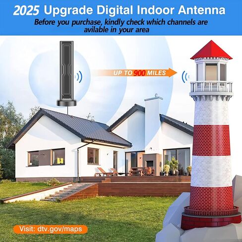 هوائي التلفزيون، 2026 ترقية هوائي التلفزيون الرقمي للتلفزيون الذكي الداخلي مع معزز إشارة مكبر للصوت 900+ ميل طويل المدى، هوائي HDTV 360 استقبال محمول، يدعم 8K 4K 1080P جميع أجهزة التلفاز، كابل محوري in Kuwait