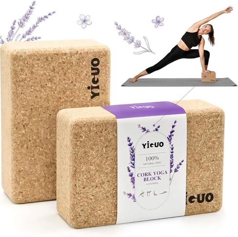 YIGUO 2 Pack Cork Yoga Blocks | Natural Eco-Friendly High Density Non-Slip Yoga Blocks for Women & Men | 9x6x3 Inches for Yoga, Pilates, Stretching in Saudi Arabia