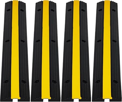 4 Pack of 1-Channel Rubber Cable Protector Ramps, Heavy Duty 22000 Lbs Load Capacity Cord Cover, Cable Wire Cord Cover Ramp, Speed Bump, Driveway Hose Cable Ramp Protective Cover in Saudi Arabia