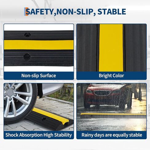 4 Pack of 1-Channel Rubber Cable Protector Ramps, Heavy Duty 22000 Lbs Load Capacity Cord Cover, Cable Wire Cord Cover Ramp, Speed Bump, Driveway Hose Cable Ramp Protective Cover in Saudi Arabia