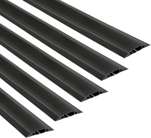 D-Line 6ft Linkable Floor Cord Cover/Cable Protector 5 Pack (30ft Total), Protect Cords and Prevent a Trip Hazard, 5 x 6ft Lengths, Cable Cavity 1.18in (W) x 0.39in (H) - Black in Saudi Arabia