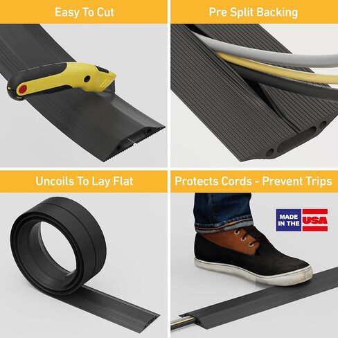 D-Line 6ft Linkable Floor Cord Cover/Cable Protector 5 Pack (30ft Total), Protect Cords and Prevent a Trip Hazard, 5 x 6ft Lengths, Cable Cavity 1.18in (W) x 0.39in (H) - Black in Saudi Arabia