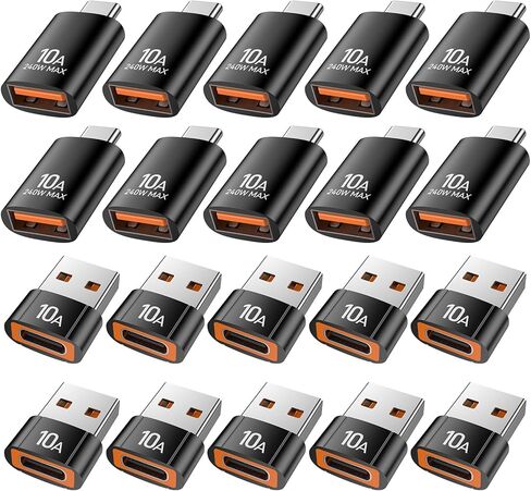 محول USB إلى USB C (10 حزم)، محول USB A 3.0 أنثى إلى USB C ذكر OTG x5، محول أنثى من النوع C إلى USB ذكر x5 متوافق مع MacBook وiPhone 17/16 Pro Max وGalaxy S25/S24. in Kuwait