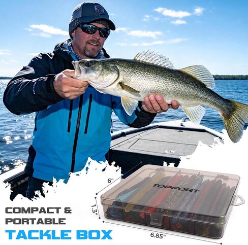 TOPFORT Fishing Lures, Bass Fishing Kit with Wacky Worm, Fishing Worms for Bass Fishing, Soft Plastic Baits with Hooks, Weights, Fishing Accessories, Fishing Gear Fishing Gifts for Men with Tackle Box in Saudi Arabia