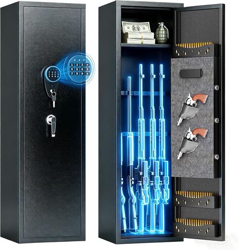 10-15 Gun Safe for Rifles and Pistols,Rifle Safe for Home with Adjustable Shelves,Heavy Duty Gun Cabinet for Rifle,Large Capacity Gun Safe Rifle (12"D x 14"W x 57"H) in Saudi Arabia