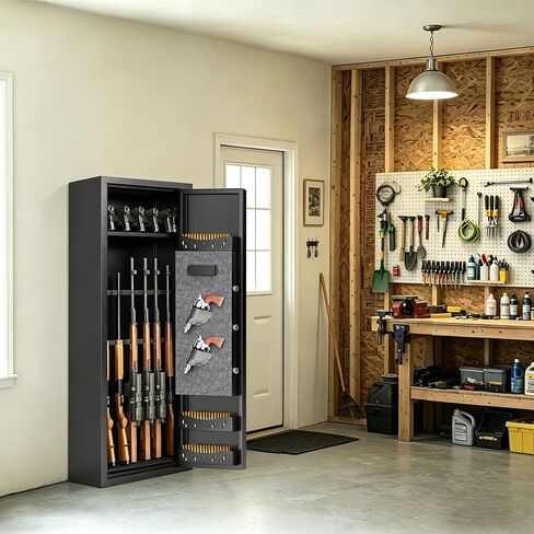 10-15 Gun Safe for Rifles and Pistols,Rifle Safe for Home with Adjustable Shelves,Heavy Duty Gun Cabinet for Rifle,Large Capacity Gun Safe Rifle (12"D x 14"W x 57"H) in Saudi Arabia