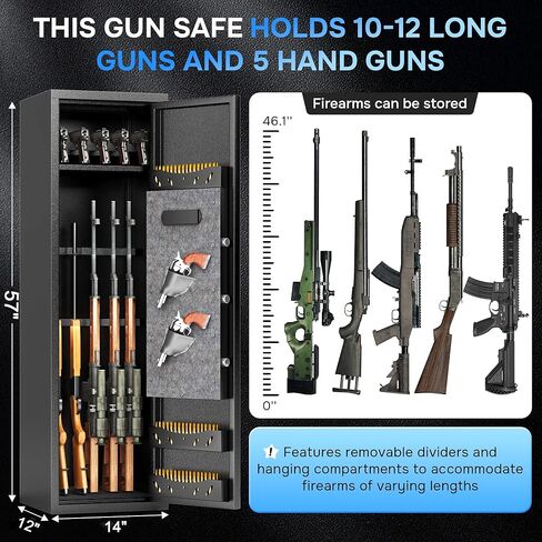 10-15 Gun Safe for Rifles and Pistols,Rifle Safe for Home with Adjustable Shelves,Heavy Duty Gun Cabinet for Rifle,Large Capacity Gun Safe Rifle (12"D x 14"W x 57"H) in Saudi Arabia