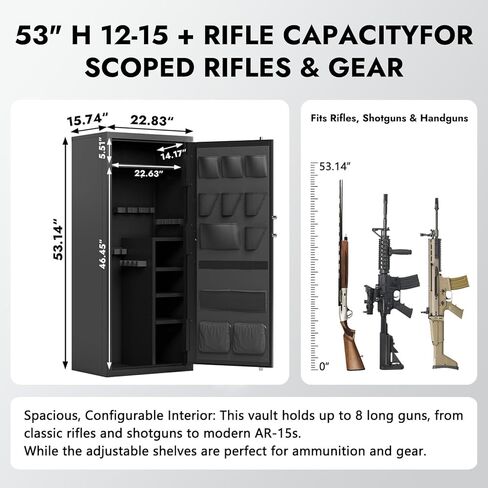 KAER Biometric Gun Safe 18-20 Gun Safe for Rifle and Pistols with Removable Racks Pistol Pouches Adjustable Shelves Large Rifle Safe for Home Defense Hunting Enthusiasts for AR-15 Rifle Shotguns in Saudi Arabia