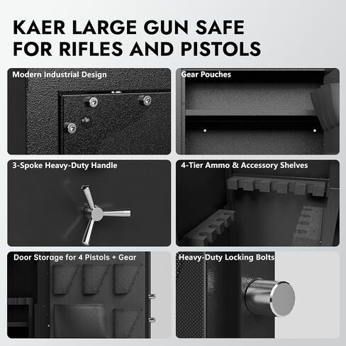 KAER Biometric Gun Safe 18-20 Gun Safe for Rifle and Pistols with Removable Racks Pistol Pouches Adjustable Shelves Large Rifle Safe for Home Defense Hunting Enthusiasts for AR-15 Rifle Shotguns in Saudi Arabia