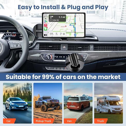 أكبر شاشة Apple Carplay محمولة مقاس 11.3 بوصة، تشغيل السيارة لاسلكيًا وشاشة لمس تلقائية تعمل بنظام Android، ستيريو السيارة مع عرض التطبيق/كاميرا داش 4K/كاميرا احتياطية/وصلة مرآة/تحكم صوتي/تشغيل موسيقى/نظام تحديد المواقع العالمي/بلوتوث/FM in Kuwait
