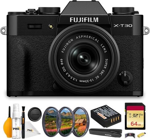 كاميرا FUJIFILM X-T30 III بدون مرآة مع عدسة 13-33 مم f/3.5-6.3 (أسود) مع مجموعة مرشح عدسة UV/CPL/F 49 مم + بطاقة ذاكرة 64 جيجابايت + محفظة بطاقة الذاكرة + مجموعة تنظيف in Saudi Arabia