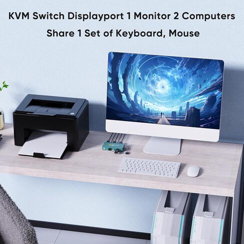 KVM Switch 1 Monitors 2 Computers Displayport 8K@60Hz, USB3.0 KVM Switch Displayport with 3 USB 3.0 Ports EDID Adaptive Sharing Mouse Keyboard and Monitor Plug and Play in Kuwait
