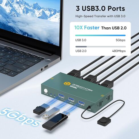 KVM Switch 1 Monitors 2 Computers Displayport 8K@60Hz, USB3.0 KVM Switch Displayport with 3 USB 3.0 Ports EDID Adaptive Sharing Mouse Keyboard and Monitor Plug and Play in Kuwait