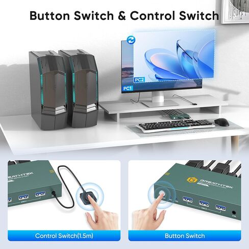 KVM Switch 1 Monitors 2 Computers Displayport 8K@60Hz, USB3.0 KVM Switch Displayport with 3 USB 3.0 Ports EDID Adaptive Sharing Mouse Keyboard and Monitor Plug and Play in Kuwait