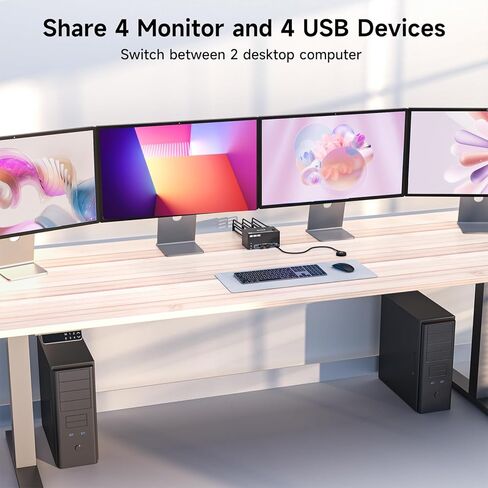 شاشة رباعية KVM Switch 4 شاشات 2 جهاز كمبيوتر 4K120 هرتز/8K@30 هرتز، USB 3.0 KVM Switch شاشة رباعية لجهازين كمبيوتر مشاركة 4 شاشات ولوحة مفاتيح وماوس، مع جهاز تحكم سلكي وكابلات USB، مدخل 2 HD+2 منفذ DP in Kuwait