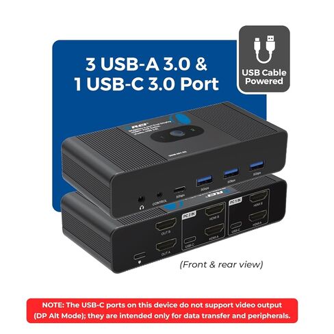 OREI 2x1 8K Dual HDMI & USB-C KVM Switch، 3X Port USB-A، 1x USB-C مشاركة أجهزة متعددة، أجهزة الكمبيوتر المحمولة، الكمبيوتر الشخصي، على شاشتي عرض، التحكم في لوحة المفاتيح، التحكم المحيطي، مخرج صوت تناظري - جهاز تحكم سلكي in Saudi Arabia