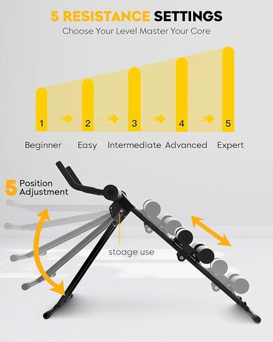 GuuG Ab Machine Ab Trainer Machine: آلة Ab قابلة للتعديل لتمرين المعدة في المنزل، الصالة الرياضية، تمارين البطن، معدات تدريب القوة الأساسية القابلة للطي، نظام الصالة الرياضية المنزلية in Kuwait