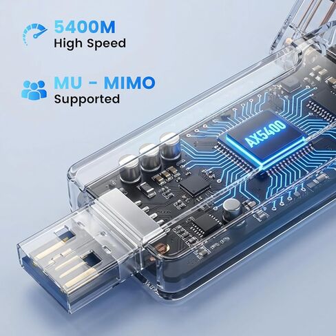 محول واي فاي 6 USB، محول واي فاي ثلاثي الموجات AXE5400 لأجهزة الكمبيوتر المكتبية والكمبيوتر المحمول، أمان WPA3، دونجل لاسلكي منخفض الكمون للألعاب، هوائي واي فاي يدعم 2.4 جيجا هرتز/5 جيجا هرتز/6 جيجا هرتز، متوافق مع نظام التشغيل Windows 11/10 in Kuwait