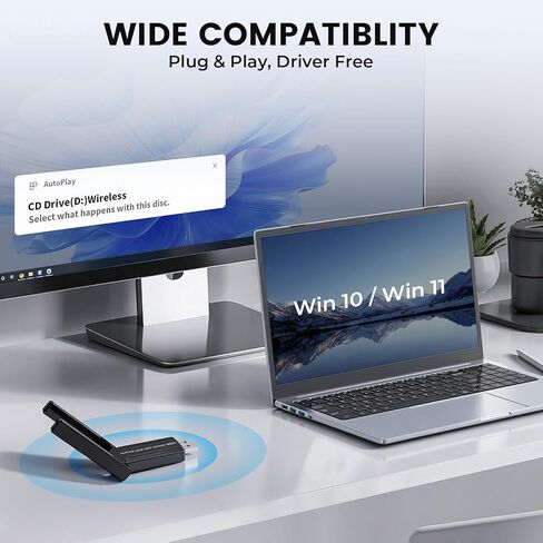 محول واي فاي 6 USB، محول واي فاي ثلاثي الموجات AXE5400 لأجهزة الكمبيوتر المكتبية والكمبيوتر المحمول، أمان WPA3، دونجل لاسلكي منخفض الكمون للألعاب، هوائي واي فاي يدعم 2.4 جيجا هرتز/5 جيجا هرتز/6 جيجا هرتز، متوافق مع نظام التشغيل Windows 11/10 in Kuwait