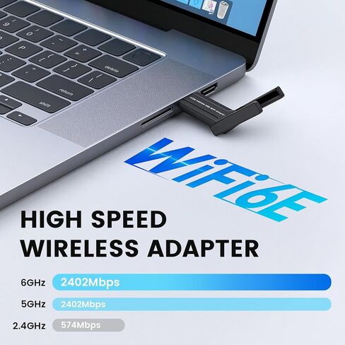 محول واي فاي 6 USB، محول واي فاي ثلاثي الموجات AXE5400 لأجهزة الكمبيوتر المكتبية والكمبيوتر المحمول، أمان WPA3، دونجل لاسلكي منخفض الكمون للألعاب، هوائي واي فاي يدعم 2.4 جيجا هرتز/5 جيجا هرتز/6 جيجا هرتز، متوافق مع نظام التشغيل Windows 11/10 in Kuwait