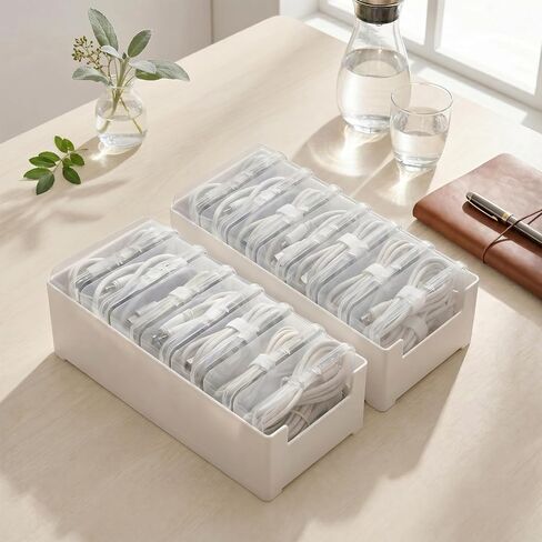 2 PCS Cable Organizer Box with 11 Standalone Cable Management Box, Charger Cord Organizer for Home/Office Desk Accessories Storage Stationery Supplies & Accessories（Clear） in Saudi Arabia