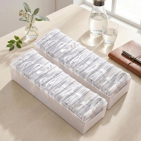 2 PCS Cable Organizer Box with 11 Standalone Cable Management Box, Charger Cord Organizer for Home/Office Desk Accessories Storage Stationery Supplies & Accessories（Clear） in Saudi Arabia