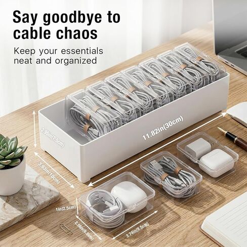 2 PCS Cable Organizer Box with 11 Standalone Cable Management Box, Charger Cord Organizer for Home/Office Desk Accessories Storage Stationery Supplies & Accessories（Clear） in Saudi Arabia