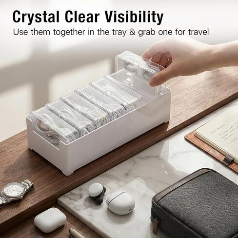 2 PCS Cable Organizer Box with 11 Standalone Cable Management Box, Charger Cord Organizer for Home/Office Desk Accessories Storage Stationery Supplies & Accessories（Clear） in Saudi Arabia