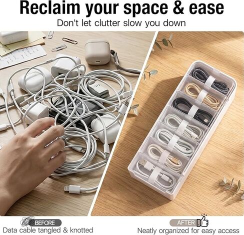 2 PCS Cable Organizer Box with 11 Standalone Cable Management Box, Charger Cord Organizer for Home/Office Desk Accessories Storage Stationery Supplies & Accessories（Clear） in Saudi Arabia