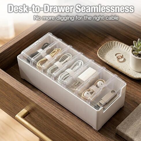 2 PCS Cable Organizer Box with 11 Standalone Cable Management Box, Charger Cord Organizer for Home/Office Desk Accessories Storage Stationery Supplies & Accessories（Clear） in Saudi Arabia