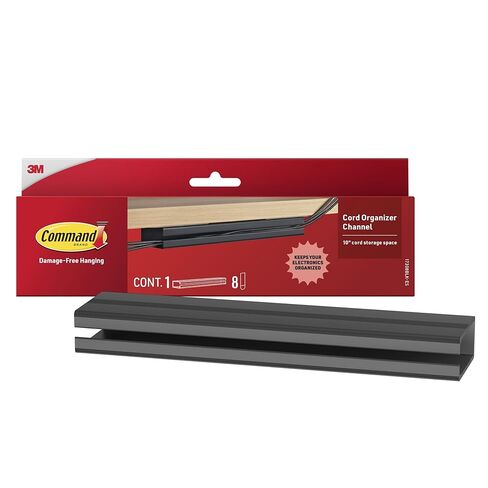 Command Cord Organizer Channel, 1 Channel with 8 Strips, 10" Cord Storage Space, Black, Great for Damage-Free Electronics Organization Under Desk or Wall Mount in Saudi Arabia