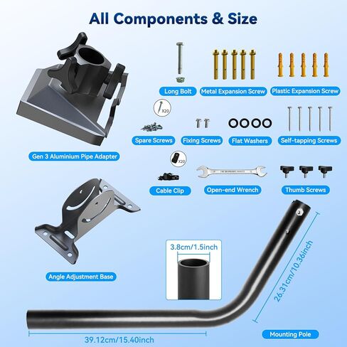 Gen 3 Mount for Starlink, 15.4 Inch Extended Arm Heavy Duty Wall/Eave/Fence/Roof Mount for Starlink Gen 4/4X/V3 Satellite Dish in Saudi Arabia