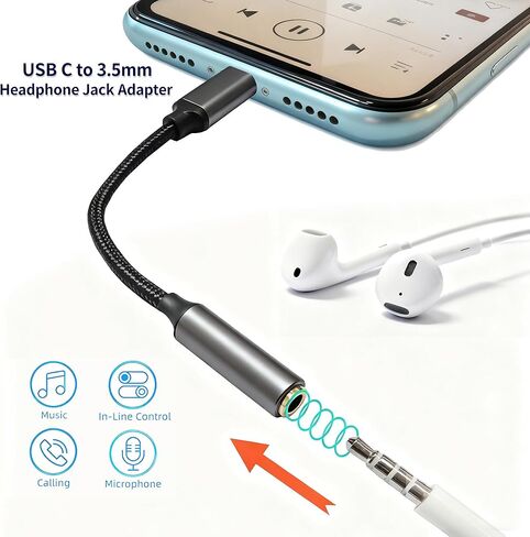 محول مقبس سماعة الرأس USB-C إلى 3.5 مم، محول أنثى من النوع C إلى Aux Audio in Kuwait