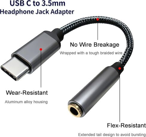 محول مقبس سماعة الرأس USB-C إلى 3.5 مم، محول أنثى من النوع C إلى Aux Audio in Kuwait