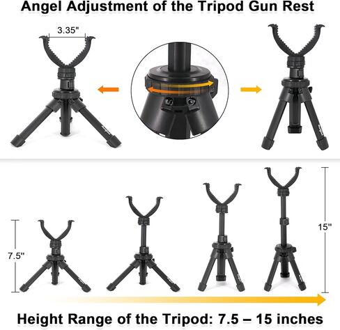 HUNTPAL Rfie Rest Bench Stand عصا الرماية حامل ثلاثي القوائم لبندقية لنطاق ممارسة الرماية على الطاولة، محمول قابل للتعديل ارتفاع مدمج من الألومنيوم لدعم الرماية in Kuwait