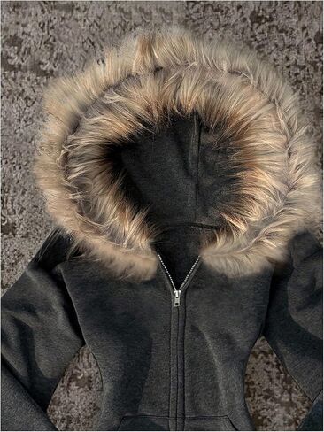 SOLY HUX Women's Zip Up Hoodie Fuzzy Long Sleeve Hooded Sweatshirt Jacket Streetwear with Pockets in Saudi Arabia