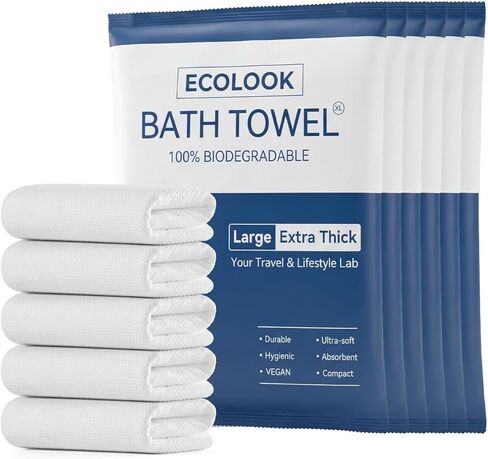 ecolook 10-Pack Disposable Bath Towels for Travel, Extra Large 31"x63", 100GSM Plant Fiber, Dual Texture Soft & Quick-Drying Disposable Towels for Hotel Camping Beach Swimming Gym Sauna Spa in Saudi Arabia