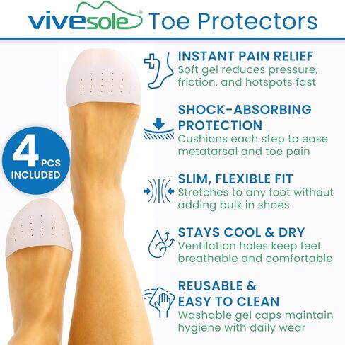 4 قطع من أكمام أصابع القدم من Vivesole - وسادات جورب من جل السيليكون - غطاء حماية علوي - وسادة حماية لأصابع القدم الكبيرة للرجال والنساء لمقدمة القدم، ومشط القدم، وقبعة الباليه المدببة، ورم مورتون العصبي in Kuwait