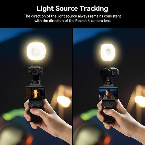 AMAZEAR LED Video Light for DJI OSMO Pocket 4 Accessories, Auto-Follow Gimbal Selfie Vlog Auxiliary Fill Lighting, CRI≥95, 3-Color Temp Brightness Adjustable, 500mAh 1.6W USB-C, Black in Saudi Arabia