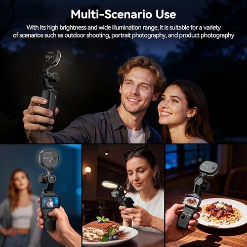AMAZEAR LED Video Light for DJI OSMO Pocket 4 Accessories, Auto-Follow Gimbal Selfie Vlog Auxiliary Fill Lighting, CRI≥95, 3-Color Temp Brightness Adjustable, 500mAh 1.6W USB-C, Black in Saudi Arabia