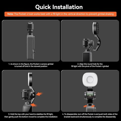 AMAZEAR LED Video Light for DJI OSMO Pocket 4 Accessories, Auto-Follow Gimbal Selfie Vlog Auxiliary Fill Lighting, CRI≥95, 3-Color Temp Brightness Adjustable, 500mAh 1.6W USB-C, Black in Saudi Arabia