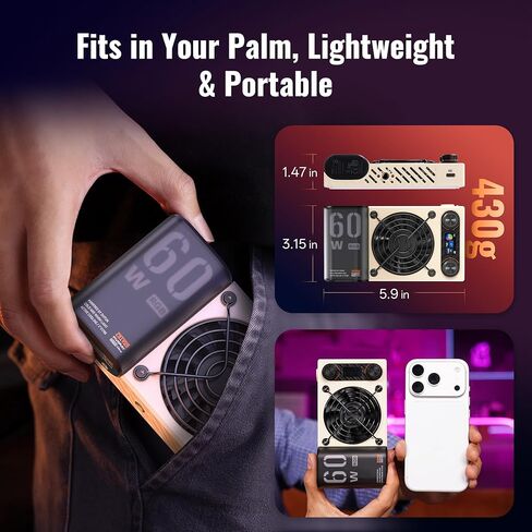 ZHIYUN FIVERAY M60 Ultra RGB Video Light [Official] 60W Portable Outdoor Fill Handheld Light 430g DSLR Camera Light with Cold Shoe Photography Light Setup for YouTube TK APP Control 2500K~10000K in Saudi Arabia