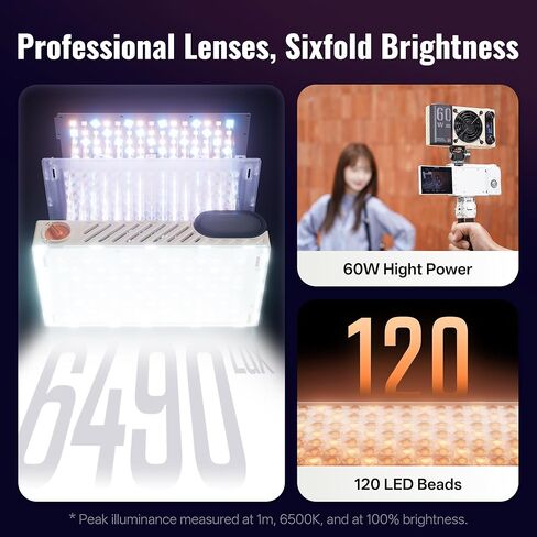 ZHIYUN FIVERAY M60 Ultra RGB Video Light [Official] 60W Portable Outdoor Fill Handheld Light 430g DSLR Camera Light with Cold Shoe Photography Light Setup for YouTube TK APP Control 2500K~10000K in Saudi Arabia